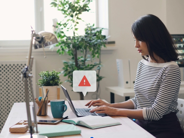 Image for how to avoid business loans scams of a women on a comouter at a desk